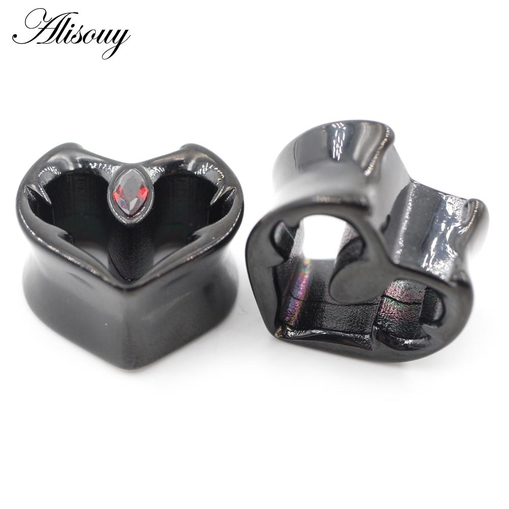 Alisouy 1PC Нержавеющая сталь Сердце Череп Глаз Красный циркон Ушные туннели Пробка Расширитель Растяжитель Измерители Серьги Пирсинг Украшения для тела