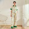 Новый французский женский комплект пижамы Ice Silk Printed со средним рукавом, с эксклюзивным дизайном, домашний костюм с лацканами Ins Style, пижама