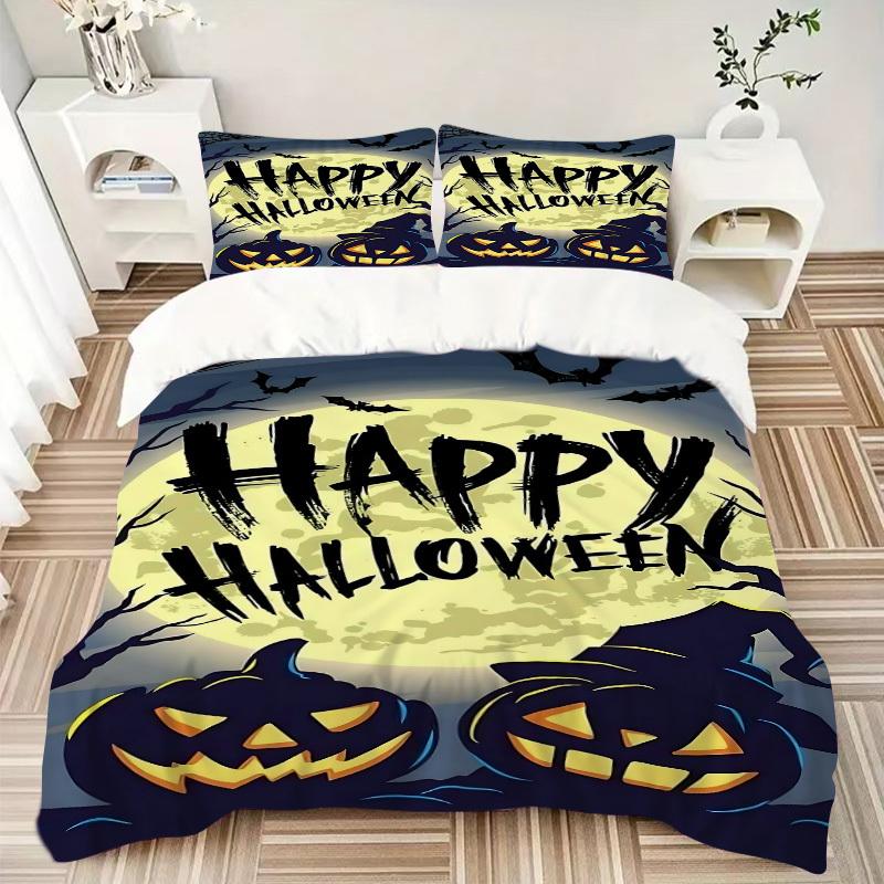 3pcs bedding set Halloween Pumpkins Includes 1 Comforter + 2 Pillowcases, Without Pillow Inserts, Soft Comfortable,a0909048
