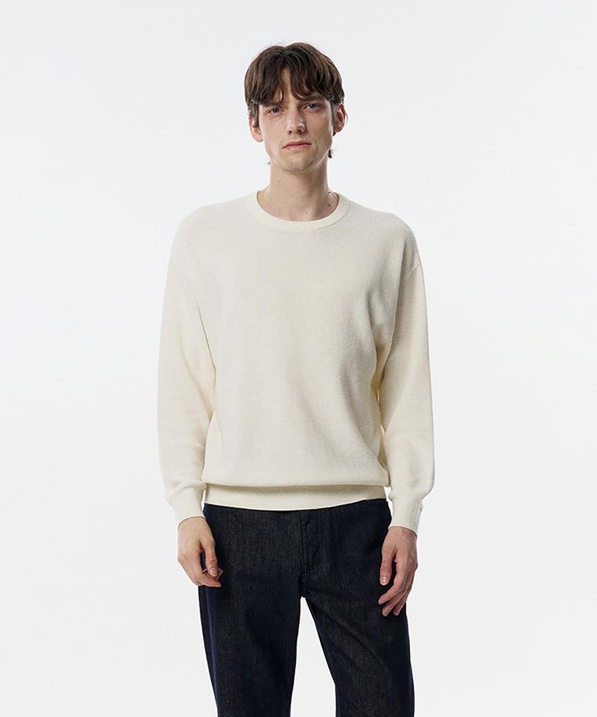 TAILDERN Leon Round Cotton Wool Sweater Ivory