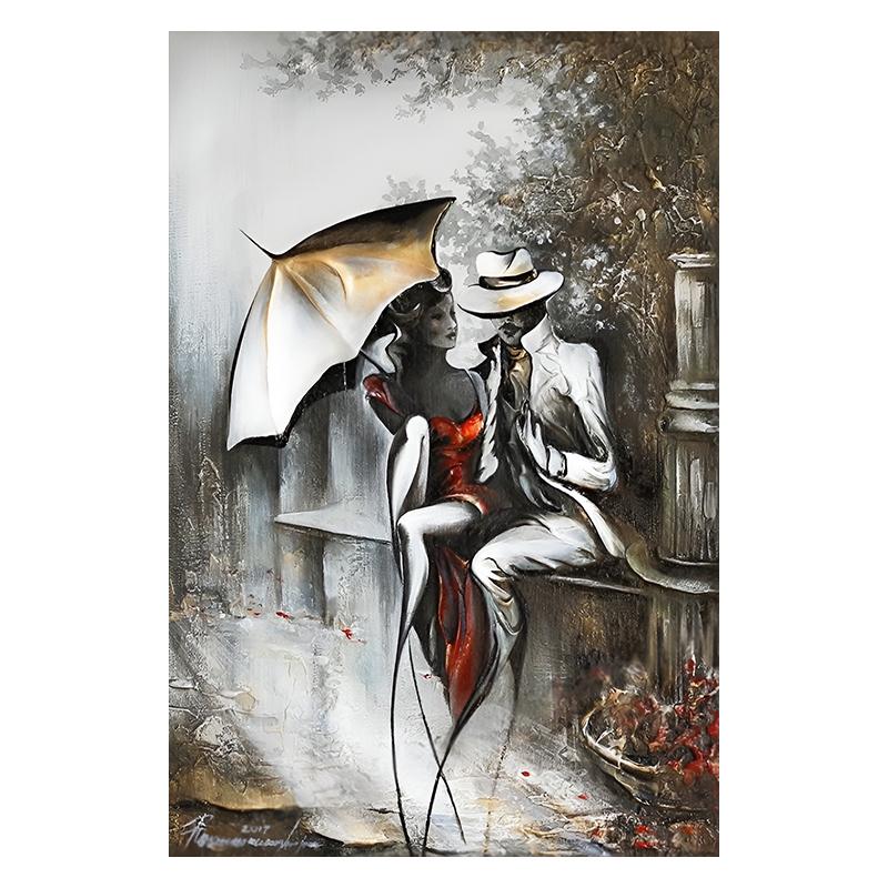 Золотая пара с зонтиком, городской пейзаж, холст, живопись, постеры, принт, абстрактные романтические настенные художественные фотографии для комнаты, домашний декор