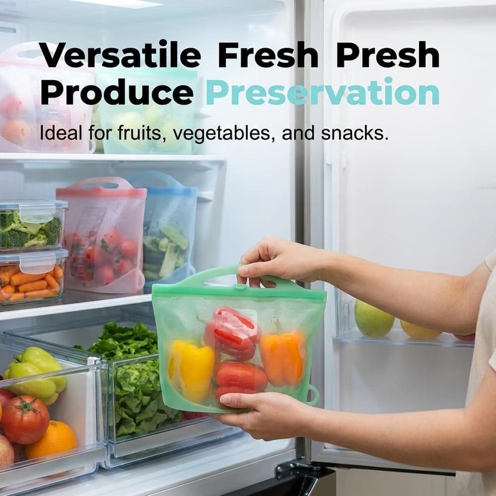 Leak-Proof Silicone Storage Bags Reusable Ziploc Bags BPA Free Food Storage Bags Kitchen Supplies