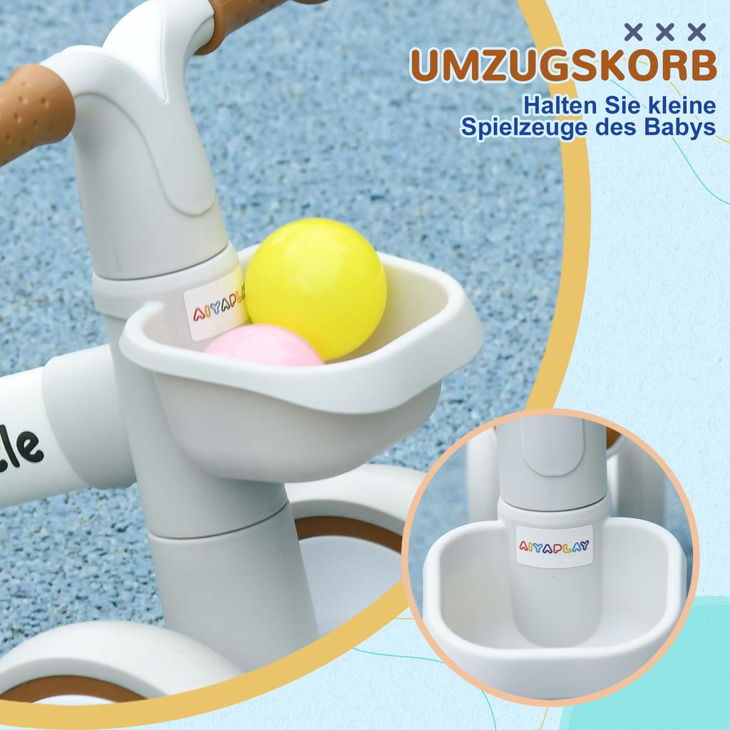 Kids Balance Bike for 1-3 Years Old with Adjustable Seat, Silent Wheels, White