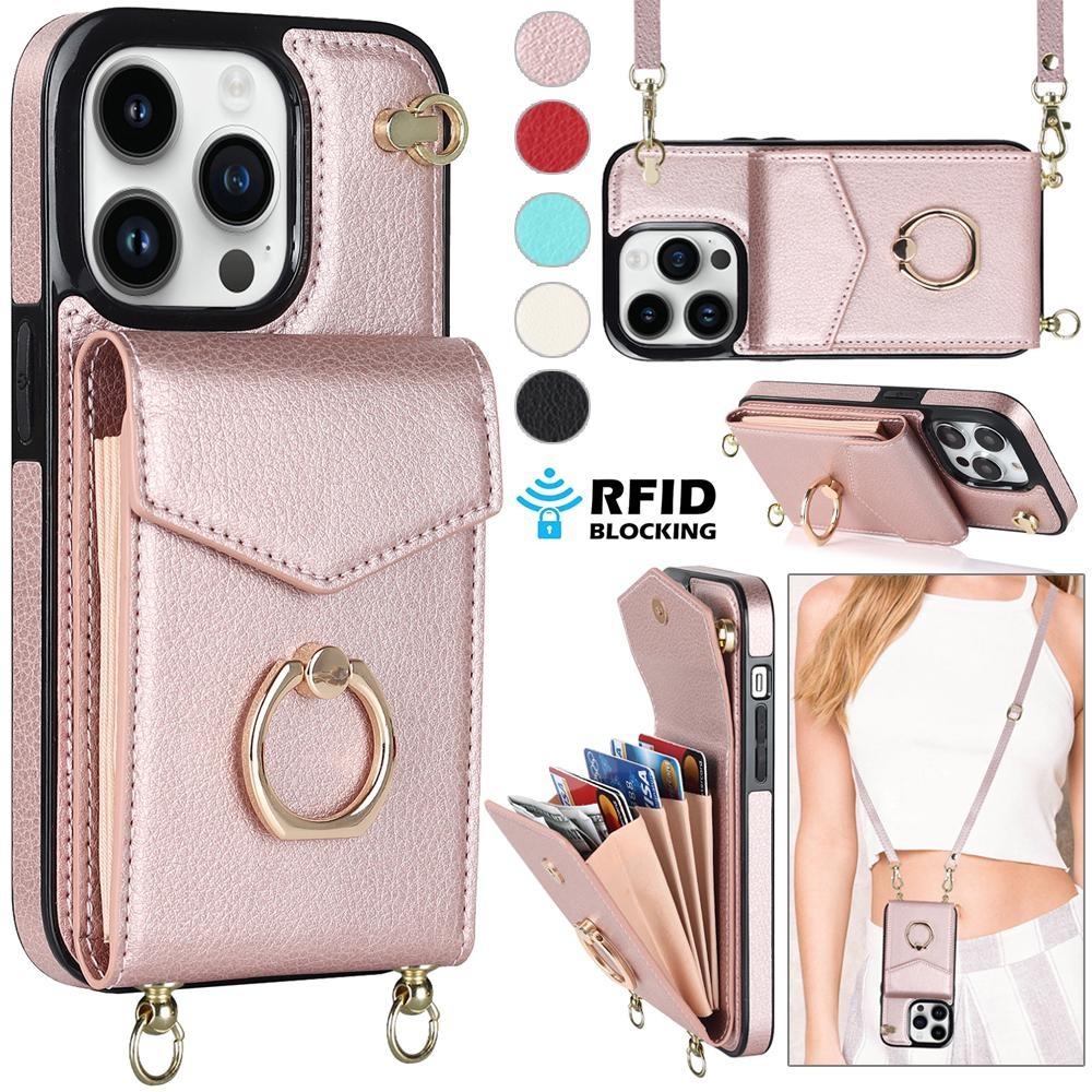Crossbody Card Bag Wallet Ring Holder Leather Case for iPhone 15 14 13 12 11 Pro Max XS MAX XR for Samsung S23 S22 S21 S20 Ultra Plus A14 A13 A53 A54