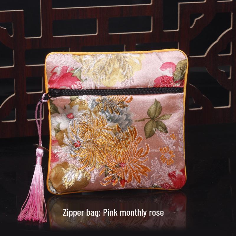 New Chinese Square Zipper Jewelry Brocade Bag
