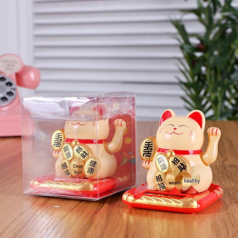 Automatic Waving Solar Lucky Cat Figurine - Fortune Charm Car Ornament & Gift