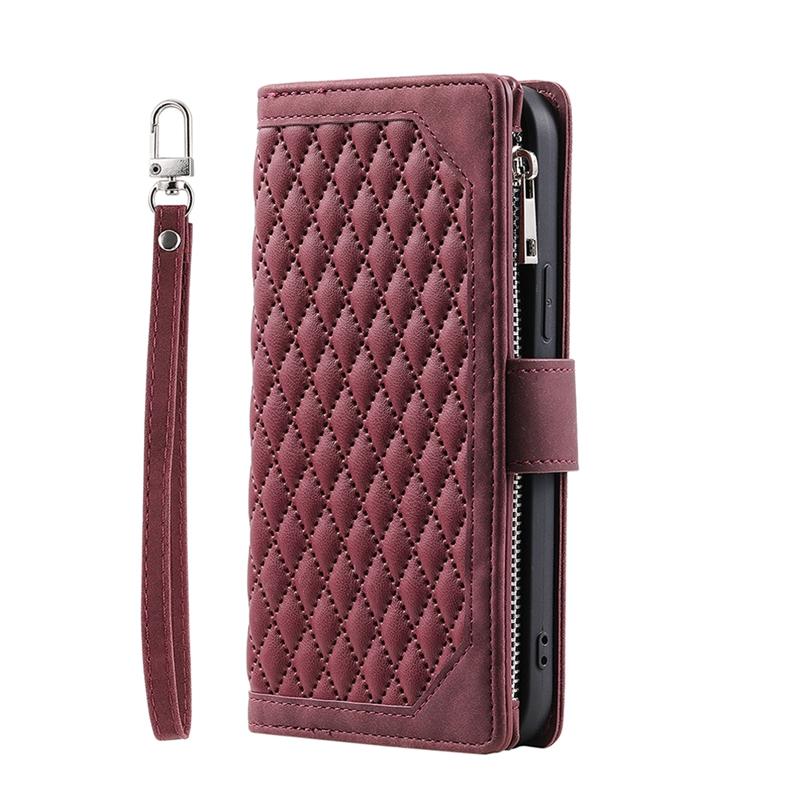 Многофункциональный двухслойный чехол-кошелек из искусственной кожи ромбического цвета для iPhone/Samsung/Xiaomi/Motorola откидной чехол на молнии со шнурком