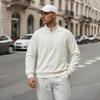 Men's White Half-Zip Sweatshirt Comfortable & Stylish Casual Pullover for Everyday Wear, Urban Streetwear Look