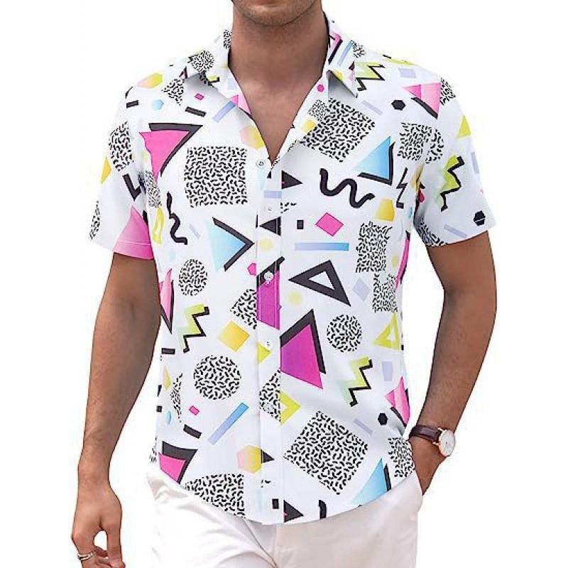 Mens Loose Fit Short Sleeve Shirt 3D Printed Casual Beach Top
