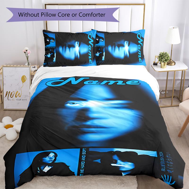 3pcs Custom Name Billie Eilish Bedding Set Duvet Cover Closure Includes 1 Duvet Cover & 2 Pillowcases for All Seasons Bedroom Decor