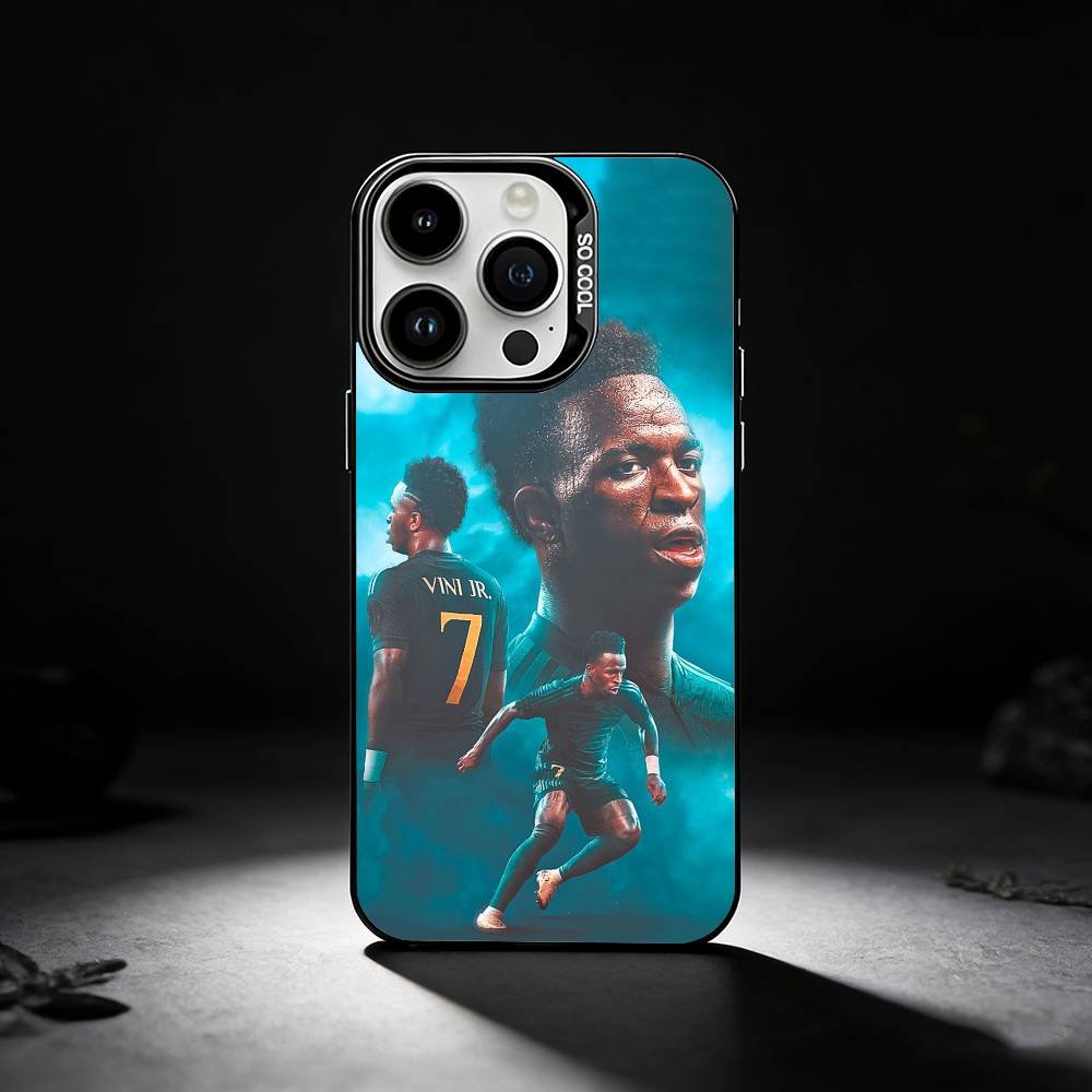 Football Player V-VINI J-JR Phone Case For iPhone 17,16,15,14,13,12,11 Plus,Pro Max,XS,Colored silver phone case