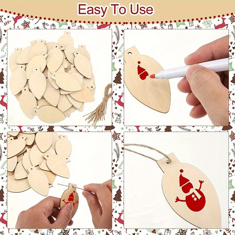 50 шт. неокрашенных деревянных лампочек и деревянных чипсов DIY заготовки для рождественских деревянных подвесных украшений, подвесные украшения на Рождество