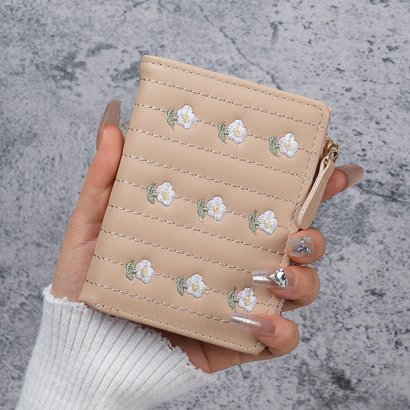 Женский кошелек из ПУ кожи с цветочной вышивкой, держатель для карт, милый кавайный зажим для денег, мини-кошелек, женский кошелек, визитница, органайзер для путешествий, подарок, конфетный цвет