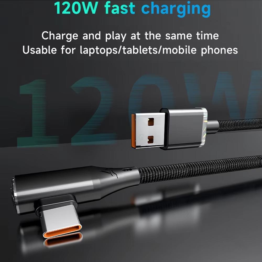 120 Вт сверхбыстрая зарядка USB-кабель Type C 90-градусный коленчатый кабель для Samsung Xiaomi Hwawei Redmi POCO Oneplus общий кабель
