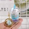 Key Ring Bag Pendant Women Car Key Chain Key Holder Sakura cat Key Ring Milk Tea Bottle Keychain