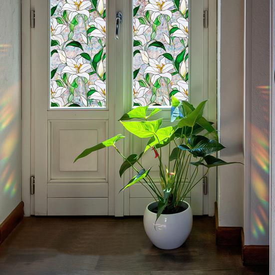 Пленка для окон с цветочным узором, устойчивая к ультрафиолетовому излучению, съемная радужные наклейки, антистатичные наклейки для гостиной, спальни, декора
