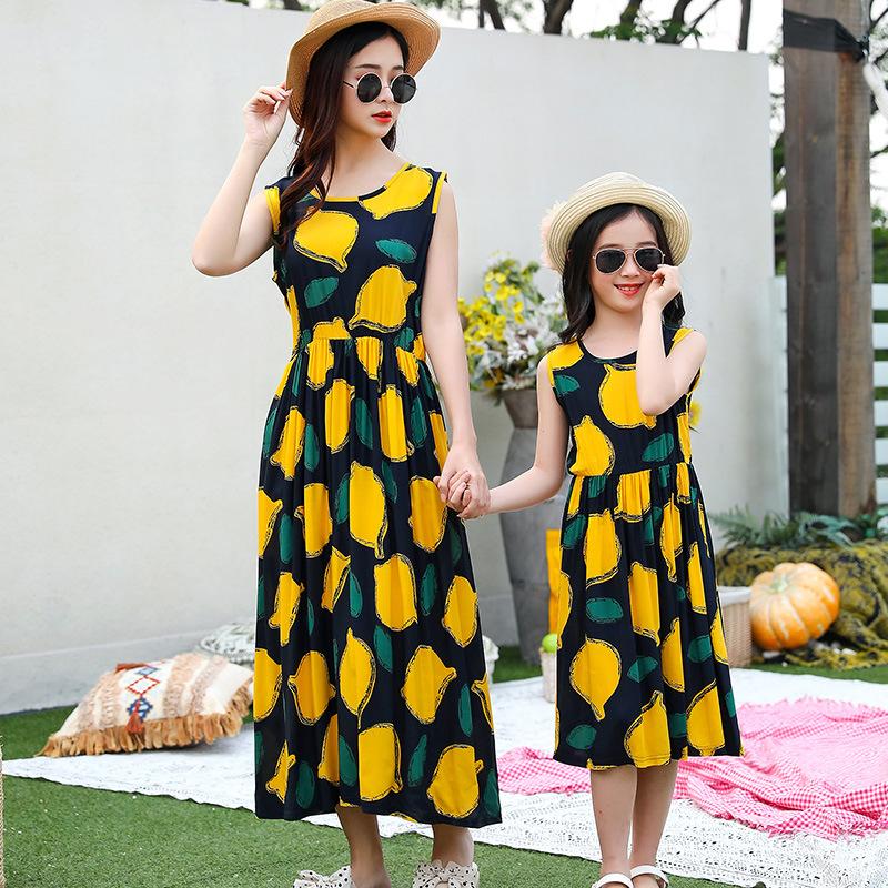 Детское хлопковое платье, летнее платье, семейное платье принцессы в иностранном стиле с цветочным принтом, пляжное платье на бретелях для девочек