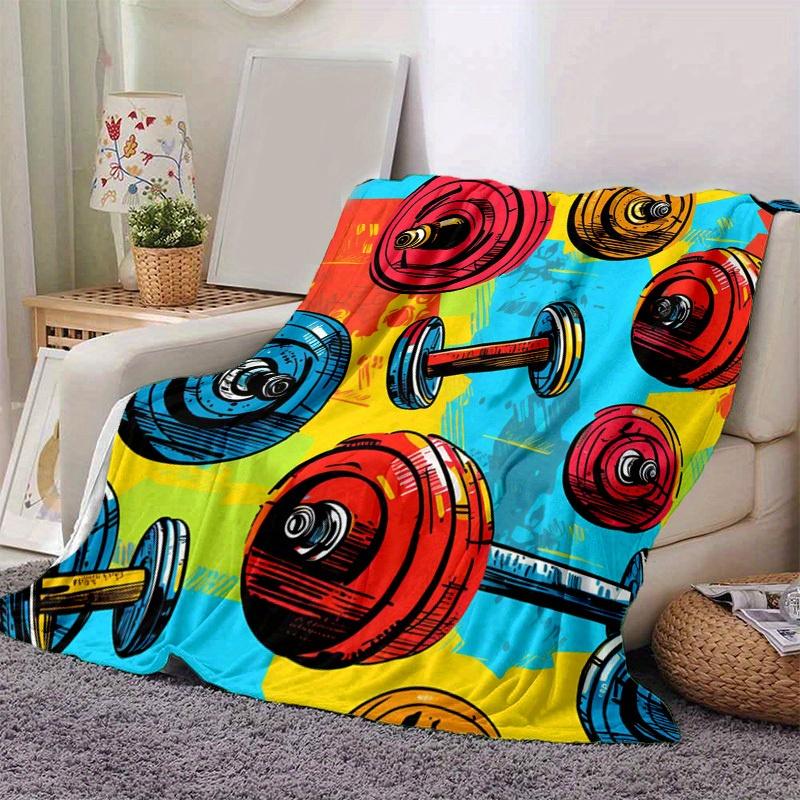 1pc. Colorful Gym Equipment Print Blanket - Perfect for Home Office Outdoor Gift Suitable All Seasonsz041732