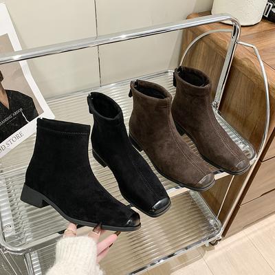 Модные женские ботильоны на низком каблуке, массивные, модные, из замши, повседневные туфли, женские зимние, новый тренд 2025, дизайнерские, уютные, зимние ботинки для женщин