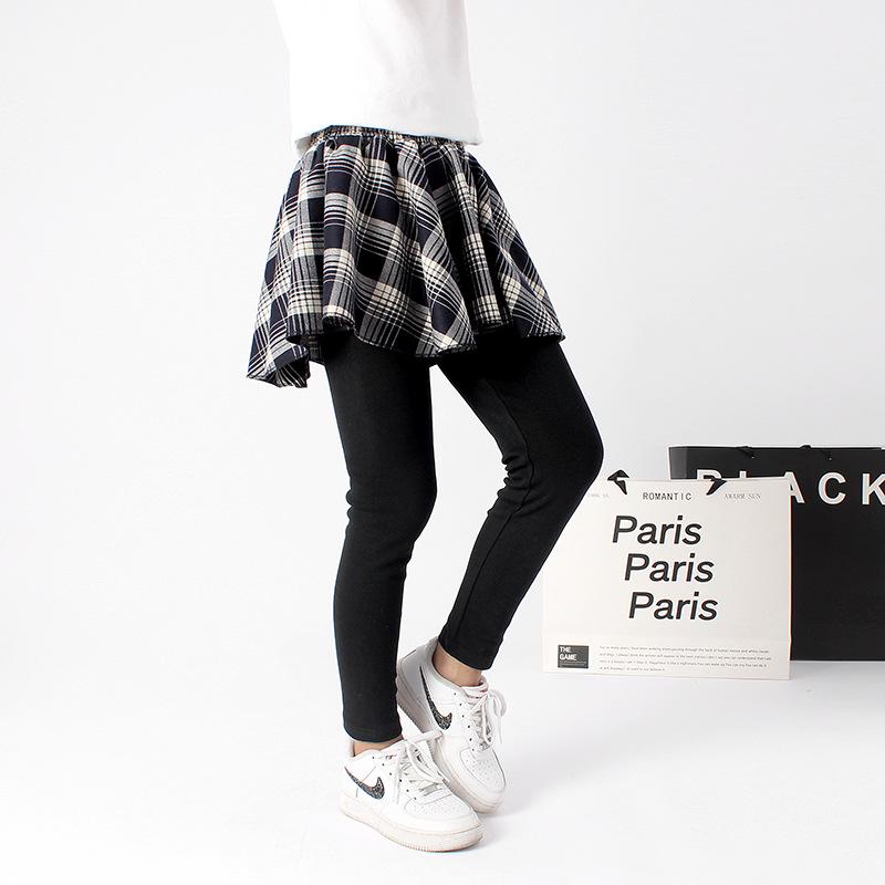 Детские весенние леггинсы в корейском стиле в клетку с юбкой из хлопка и кашемира