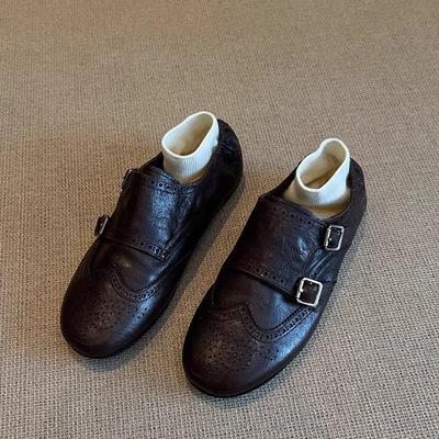 В наличии: Женские броги из натуральной кожи в ретро британском стиле – Лоферы с резной пряжкой на ремне