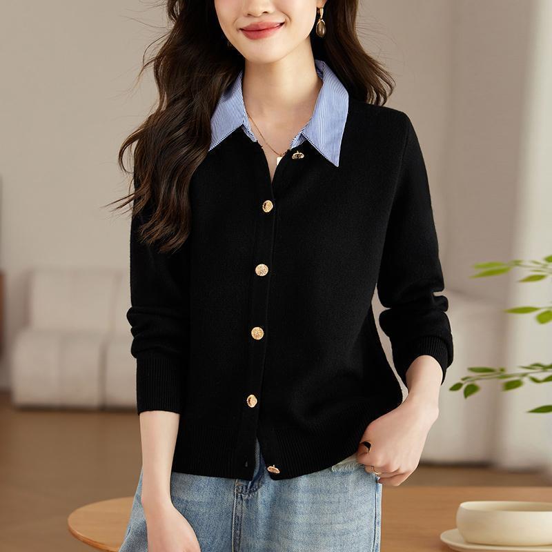 Elegant Knit Cardigan with Shirt Collar - Fashionable Two-Piece Style for Spring & Autumn 2026