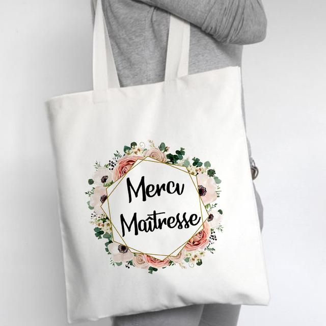 French Print Canvas Shoulder Bags Female Shopping Totes Women Travel Handbags Eco Reusable Storage Pouch Bookbags Teacher Gifts