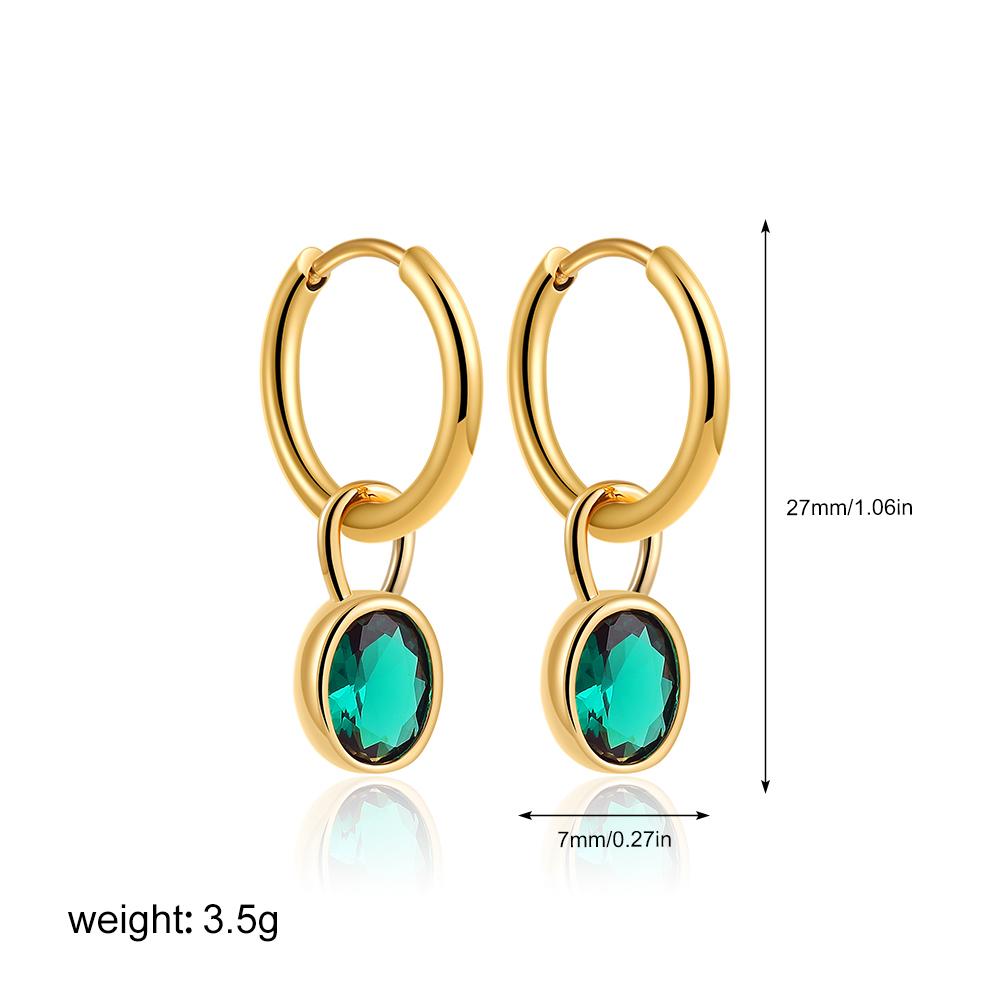 Multicolour Oval CZ Zircon Drop Earrings for Women Gold Plated Stainless Steel Hoop Huggie Earring Trendy Party Jewelry