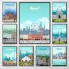 1pc World Famous Tourist Cities Poster Stickers Art Wall Murals Decor Game Room Decor Gifts Kawaii HD Painting Cat Cars