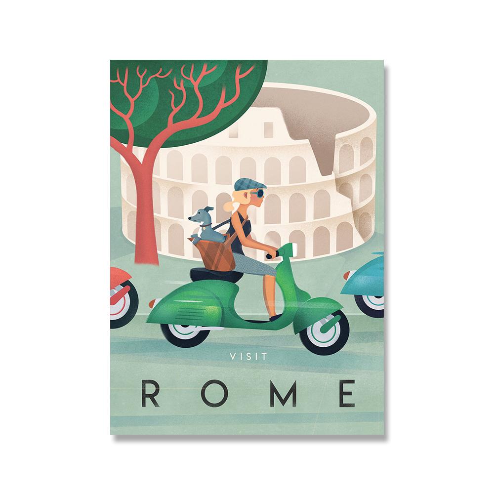 Винтажные всемирно известные достопримечательности, городские постеры и принты, Италия, Рим, Гавайи, холст, картина, настенная живопись для гостиной, домашний декор (с рамкой)