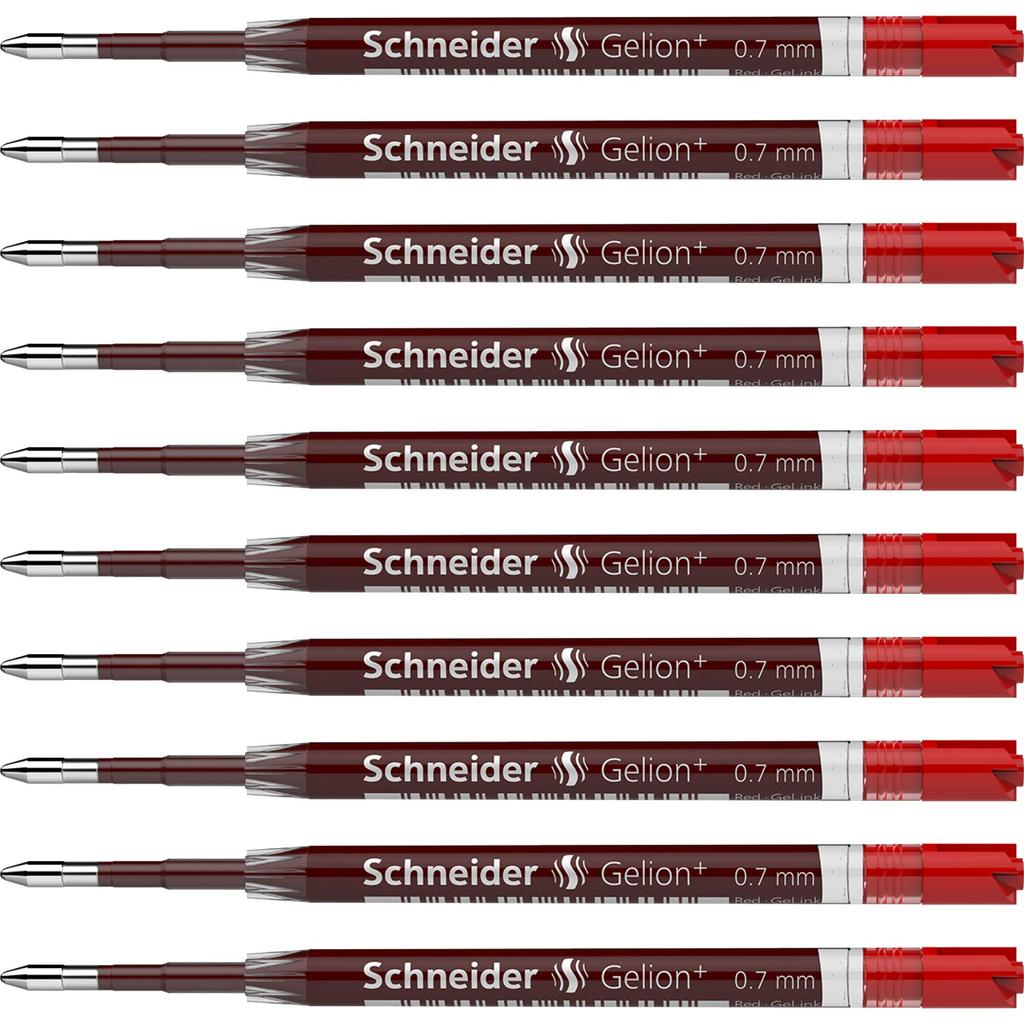 Гелевая шариковая ручка Schneider 1 коробка Японские стержни Gelion+ 0,7 мм, Красный, (10 Сменных блоков) [Авторизованный дистрибьютор]