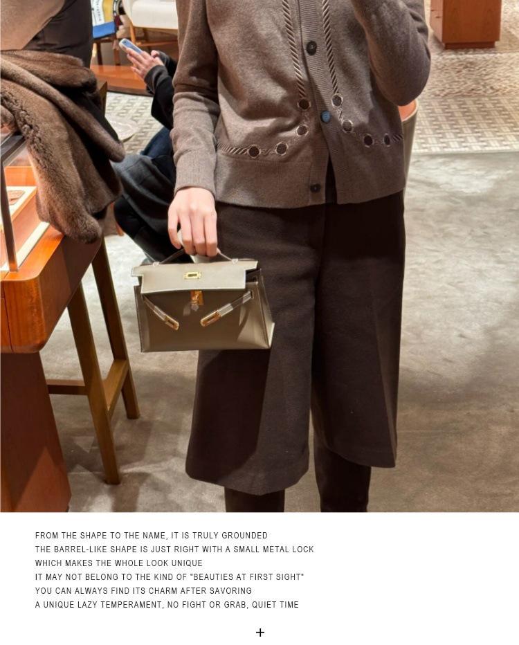 2025 Genuine Leather Palm Print Kelly Bag - Single Shoulder & Crossbody with Gold Buckle