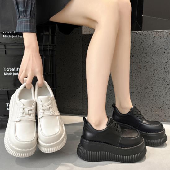 8.5cm Cow Genuine Leather Comfy Chunky Sneakers Women Pumps Flats Flats Fashion Platform Wedge Mary Jane Chunky Heels