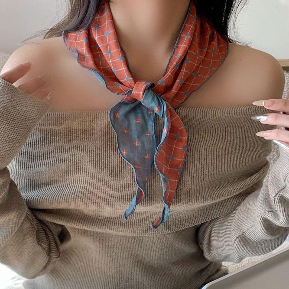 Thin Lattice Headscarf Turban Triangular Hair Band Sweet Pastoral Style Headscarf Summer