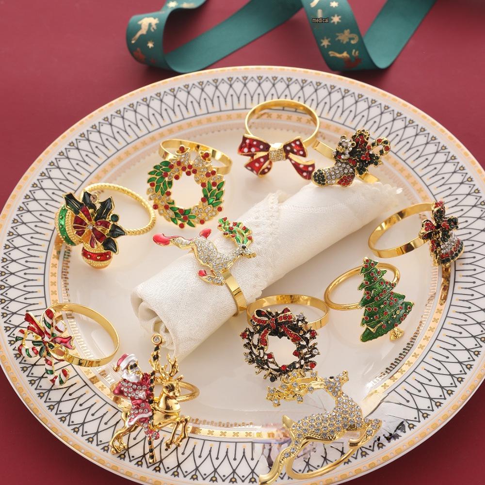 Cross-Border Christmas Napkin Rings: Tree, Reindeer, Wreath, Bells, Candy Cane, Snowflake Hotel Decorations