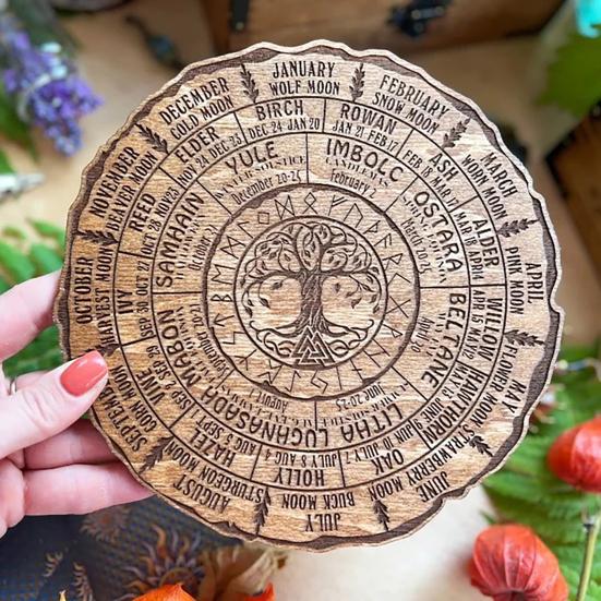 Wall Decor Sign Wheel of The Year Wood Sign Round Tree Calendar