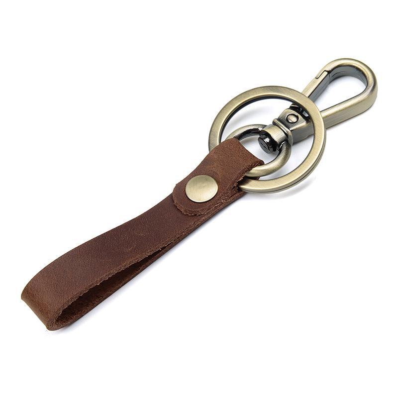 Handmade Genuine Leather Vintage Cowhide Bronze Car Keychain - Creative Small Gift