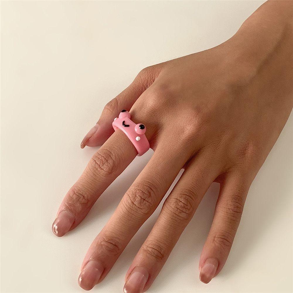 Geometric Animal Girls Women Colorful Contrast Resin Ring Acrylic Fashion Jewelry Frog Finger Rings