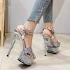 Sexy Sandals Women Platform Shiny Crystal Bottom Cross Strap 14CM Ankle Buckle  High Heels Party Nightclub Dress Shoes