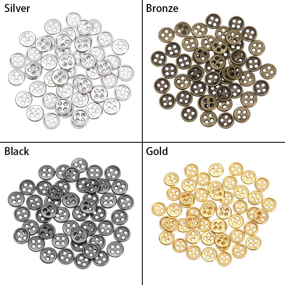 50pcs 6mm Mini Buttons 4 Holes Metal Mixed Color Round Bread Buttons Doll Buttons for DIY Sewing Blyth Doll Clothing