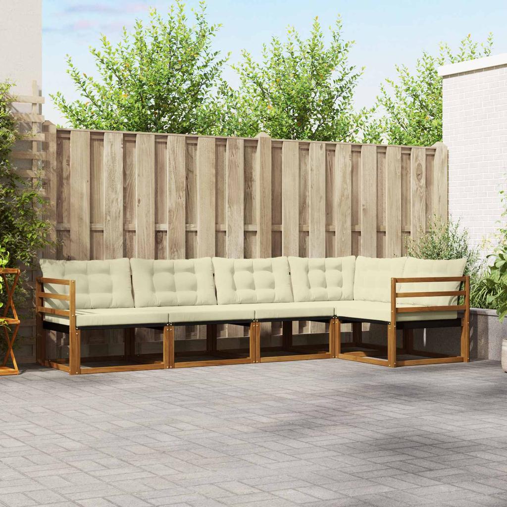 Outdoor Sofa Set with Cushions 5 pcs Natural and Cream