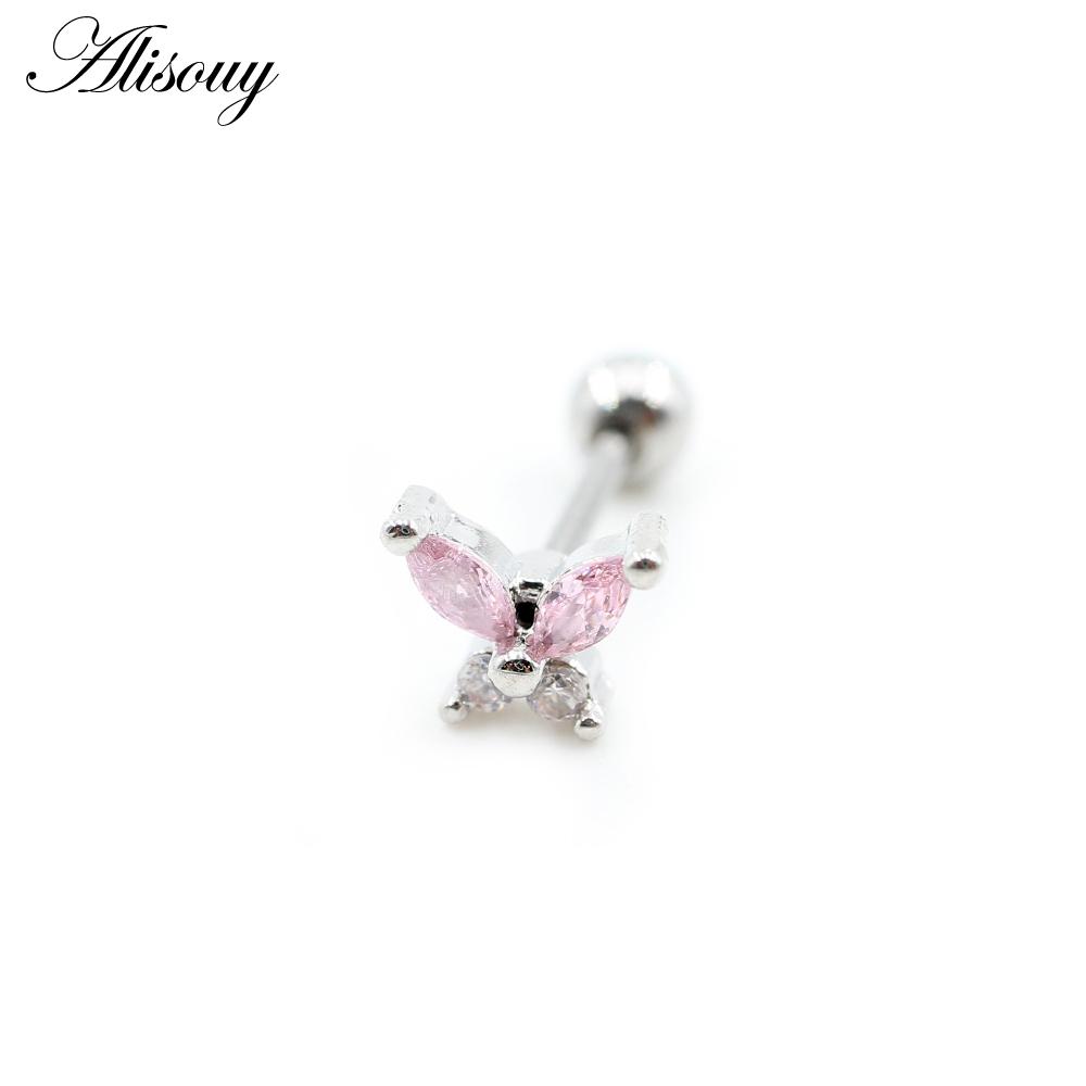 Alisouy 2PCS Бабочка смолы циркон шарик нержавеющая сталь для женщин и мужчин серьги гвоздики хрящ козелок ушной раковины пирсинг ювелирные изделия