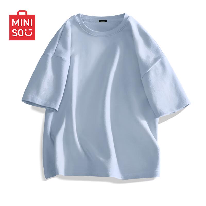 MINISO Унисекс Однотонная футболка с коротким рукавом Свободный крой 100% Хлопок