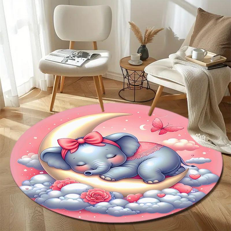 1Pc elephant theme Printed circular carpet, home door mat, outdoor travel protection carpet A4