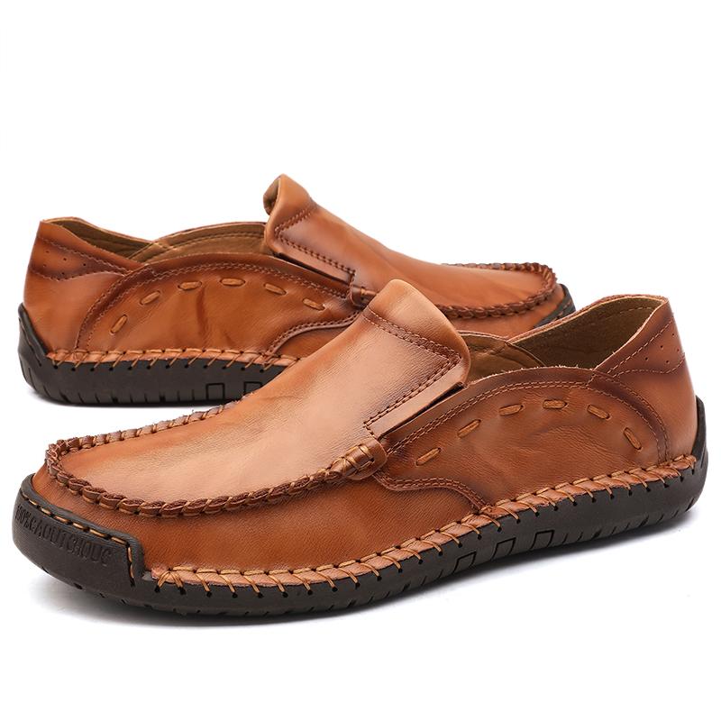Мужские удобные повседневные туфли на плоской подошве из кожи ручной работы, мужские дышащие винтажные модные слипоны, взрослая обувь для ходьбы