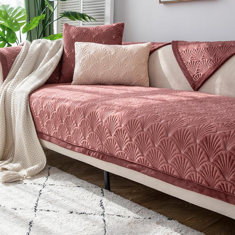 Универсальная нескользящая зимняя плюшевая утолщенная однотонная подушка для дивана на четыре сезона, простой скандинавский простой чехол для дивана, чехол