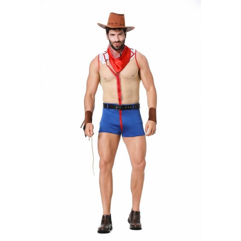 Мужской костюм на тему пожарного с яркими цветами и из полиэстеровой ткани