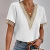 Женские модные повседневные летние весенние однотонные кружевные блузки и рубашки с v-образным вырезом и короткими рукавами с принтом