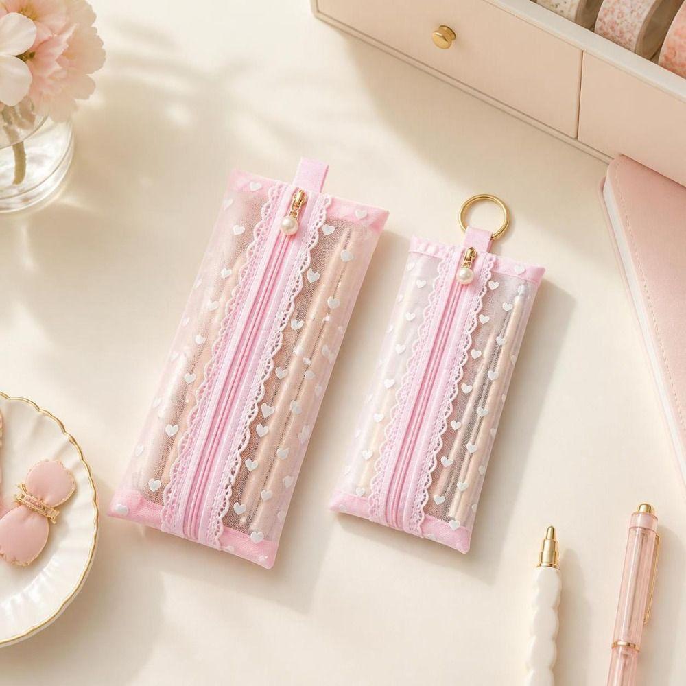 Pearl Mesh Student Pencil Case Large Capacity Stationery Bag Cosmetic Storage Bag School Supplies