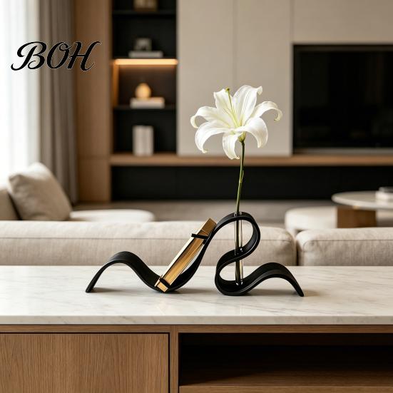 Arrangement Bookshelf 3D Printed Wave Bookshelf, Modern Abstract Ribbon Style Book Stand, Elegant Texture Desk Organizer for Magazines, Flower